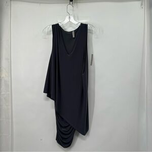 Last Tango  Gray V-Neck Sleeveless Ruched Asymmetrical Draped Bodycon Dress